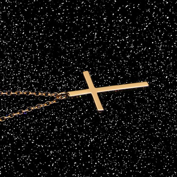 Gold Plated Simple Religious Smooth Cross Pendant Necklace Unisex - Picture 4 of 7